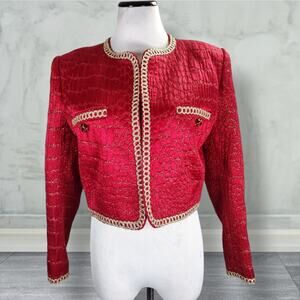 Max Mara Pianoforte Red Metallic Brocade Cropped Jacket Size 8 Evening Italy